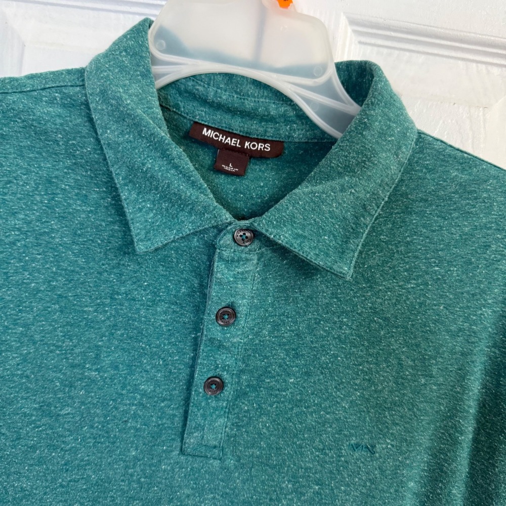 ✨Michael Kors Mens Large Polo‎ Shirt Short Sleeve Green Heathered Casual Top